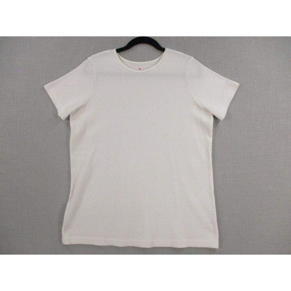 Woman‎ Within White Short Sleeve Ribbed Knit T-Shirt L 18/20 Made In Taiwan